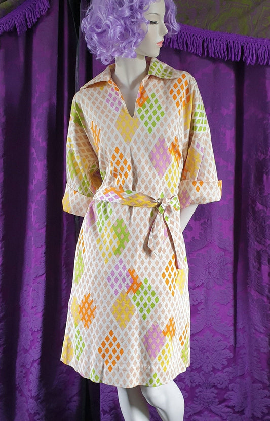 Tori Richard of Honolulu for I. Magnin Geometric Print Barkcloth Dress