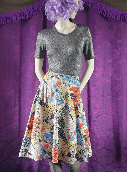 Vintage 1950s New York City Landmarks Novelty Print Cotton Skirt