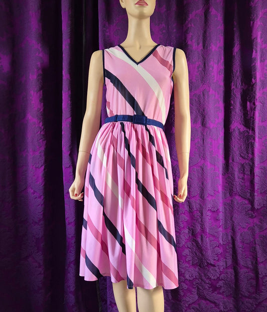 Vintage 70s Candy Pink Diagonal Stripe Sundress