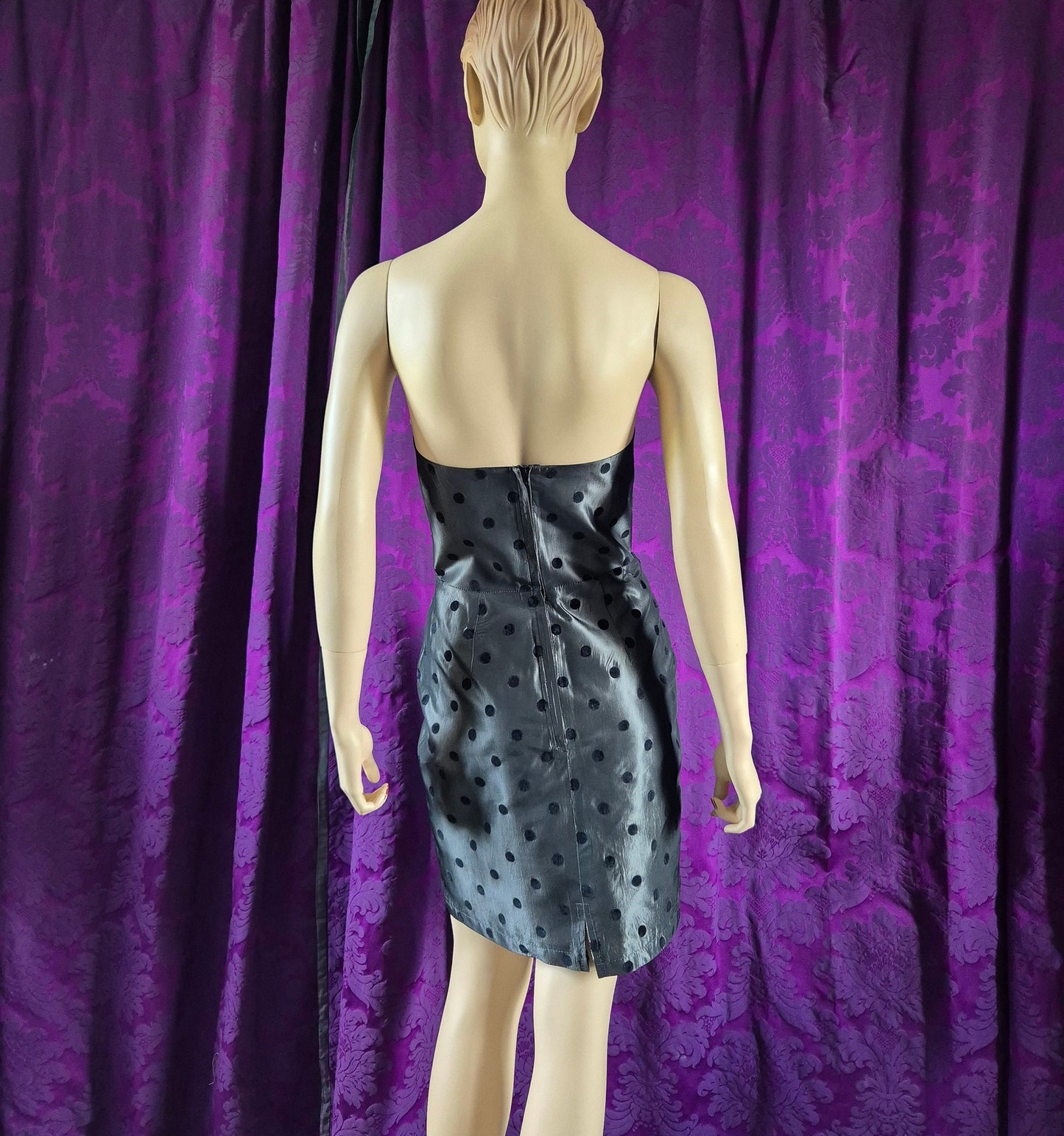 Vintage 1980s Silver Taffeta Strapless Spotted Minidress