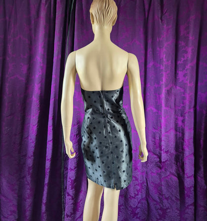 Vintage 1980s Silver Taffeta Strapless Spotted Minidress