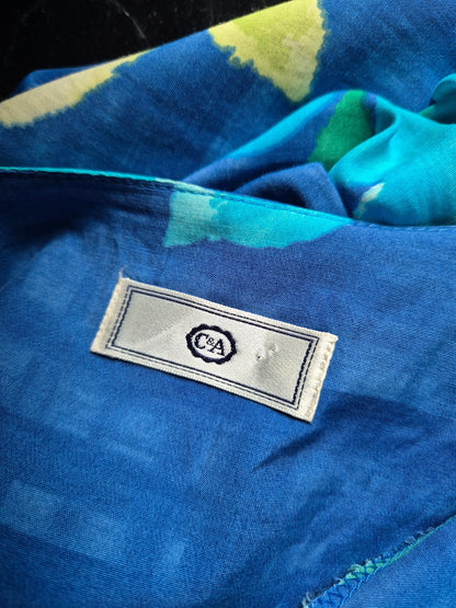 Vintage 90s Blue Daisies Rayon Midi Dress by C&A