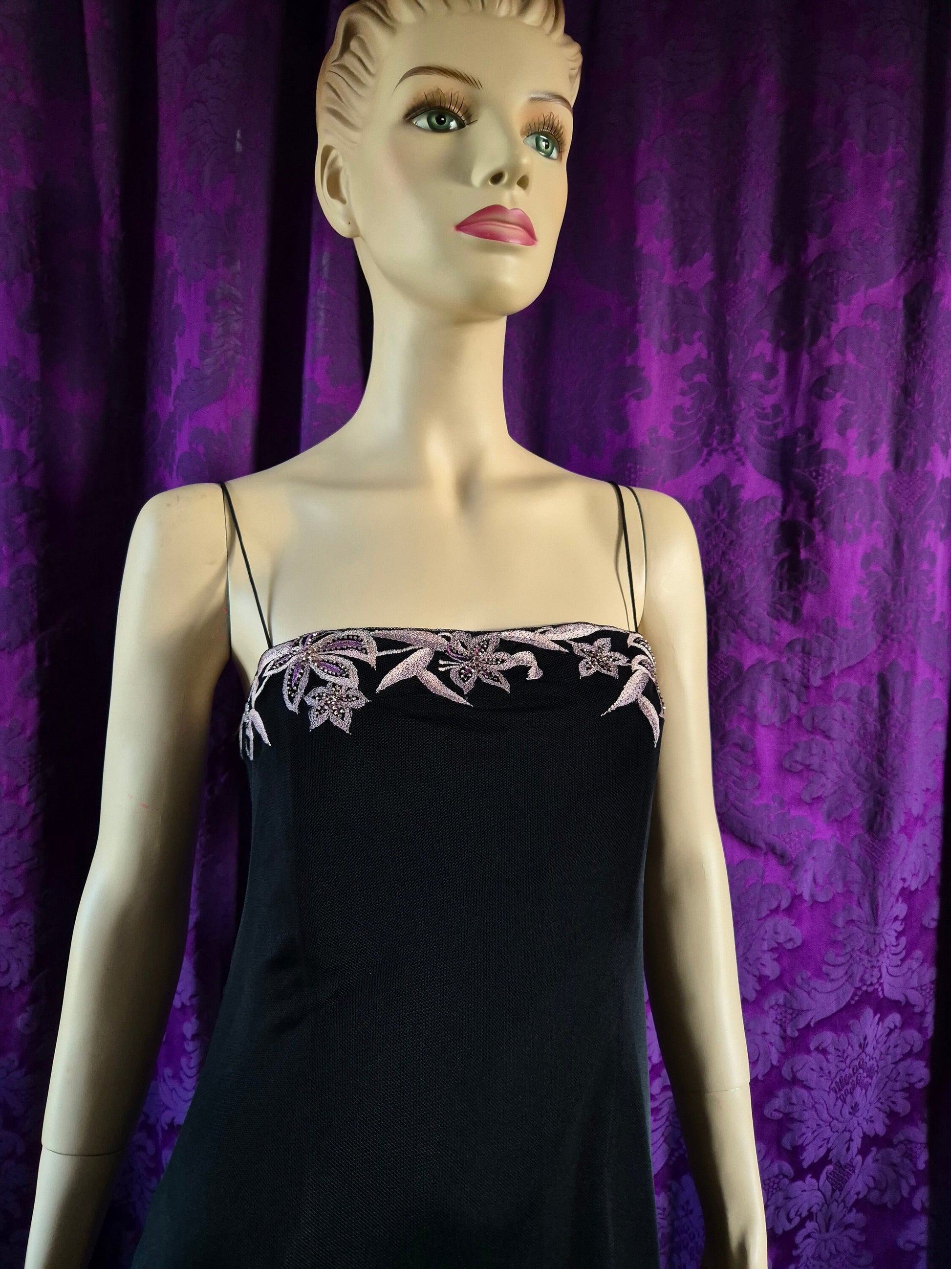 Maria Grachvogel Vintage Y2K Mesh Net Embroidered Little Black Dress
