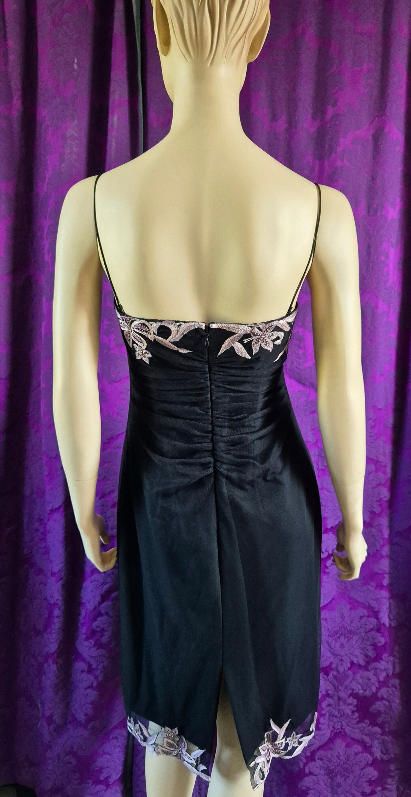 Maria Grachvogel Vintage Y2K Mesh Net Embroidered Little Black Dress