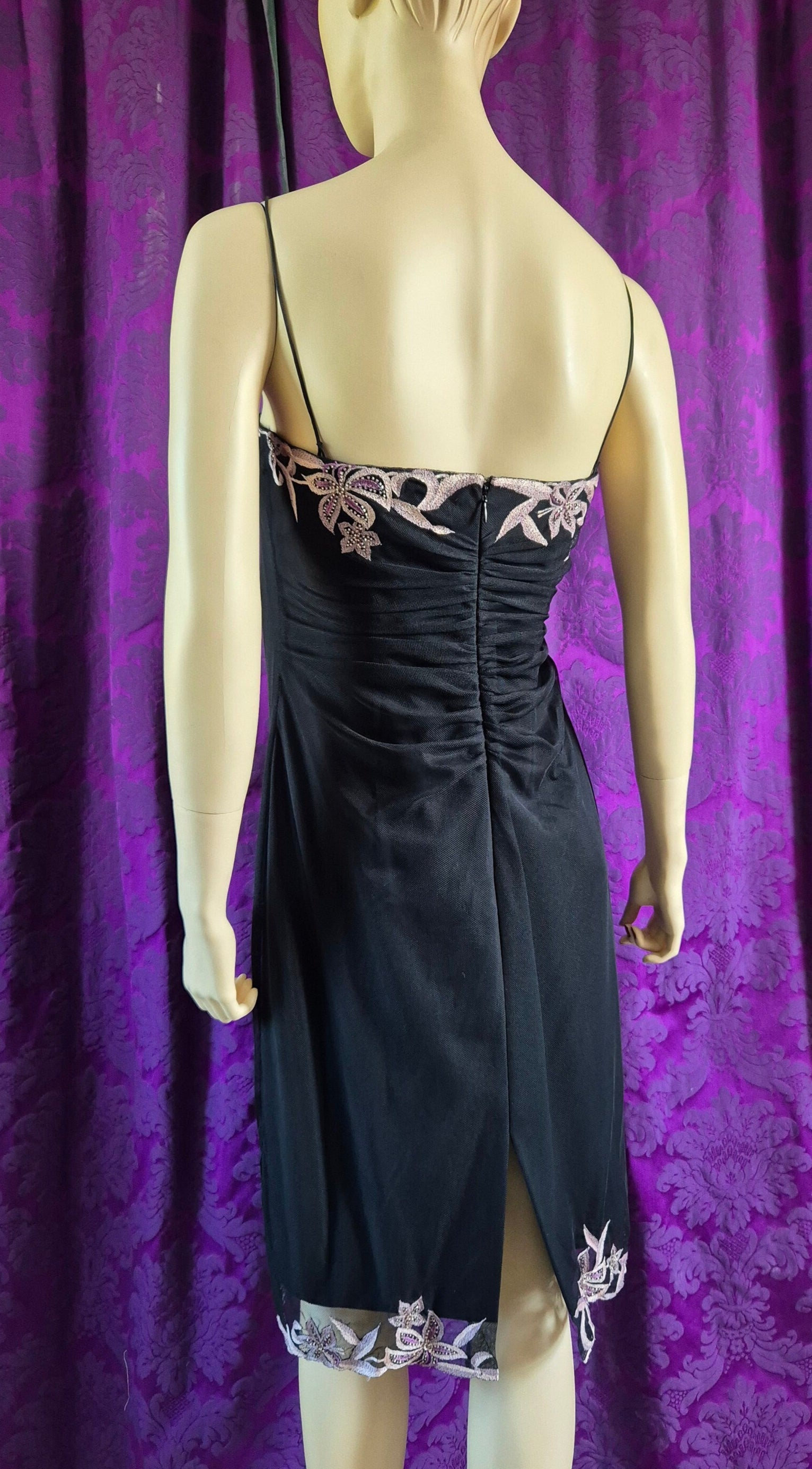 Maria Grachvogel Vintage Y2K Mesh Net Embroidered Little Black Dress