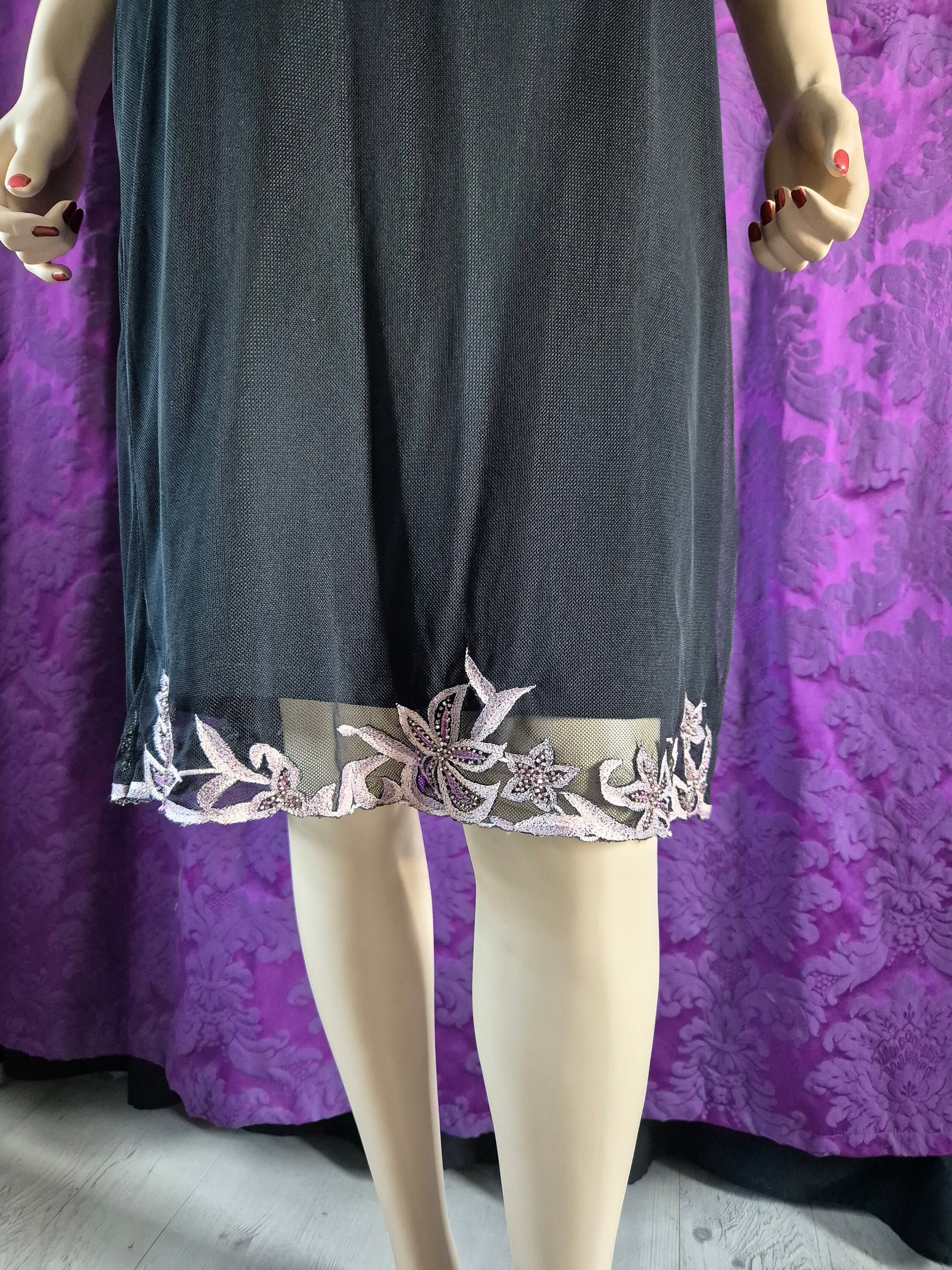 Maria Grachvogel Vintage Y2K Mesh Net Embroidered Little Black Dress