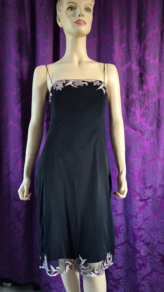 Maria Grachvogel Vintage Y2K Mesh Net Embroidered Little Black Dress