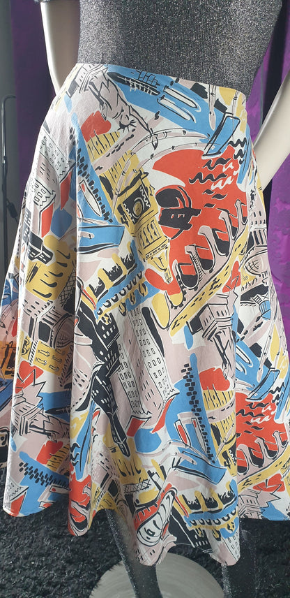 Vintage 1950s New York City Landmarks Novelty Print Cotton Skirt