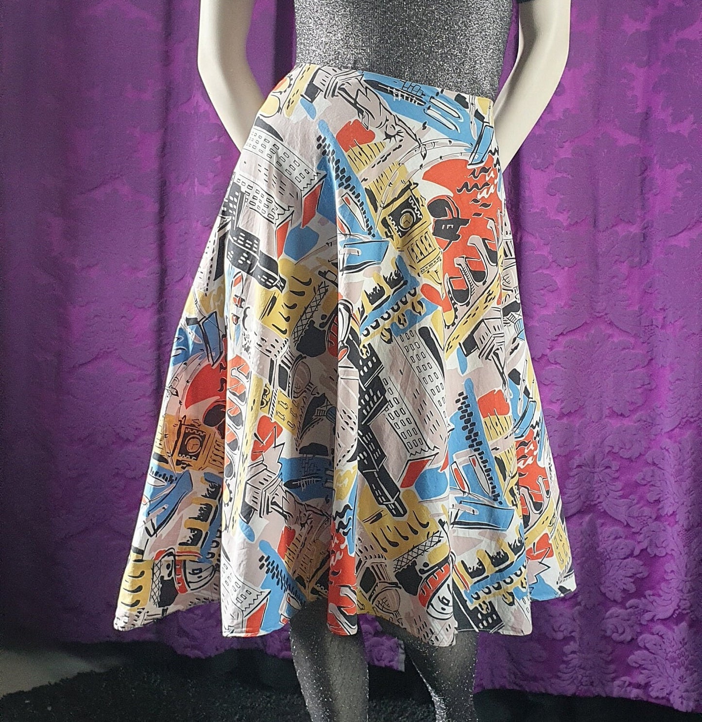 Vintage 1950s New York City Landmarks Novelty Print Cotton Skirt