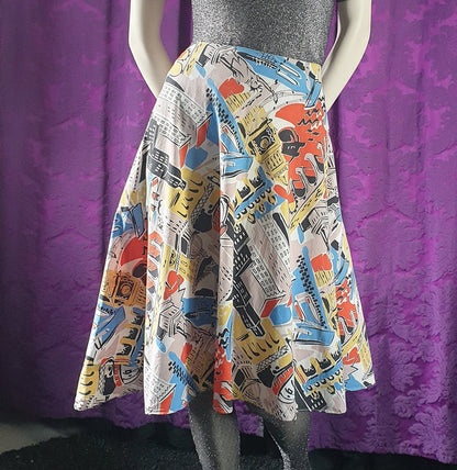 Vintage 1950s New York City Landmarks Novelty Print Cotton Skirt