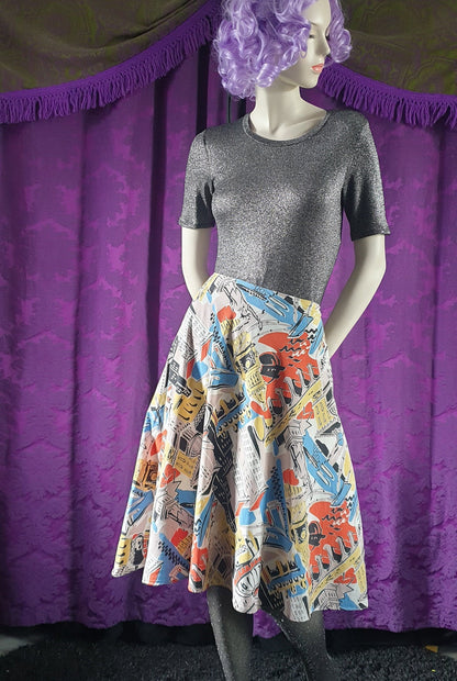 Vintage 1950s New York City Landmarks Novelty Print Cotton Skirt