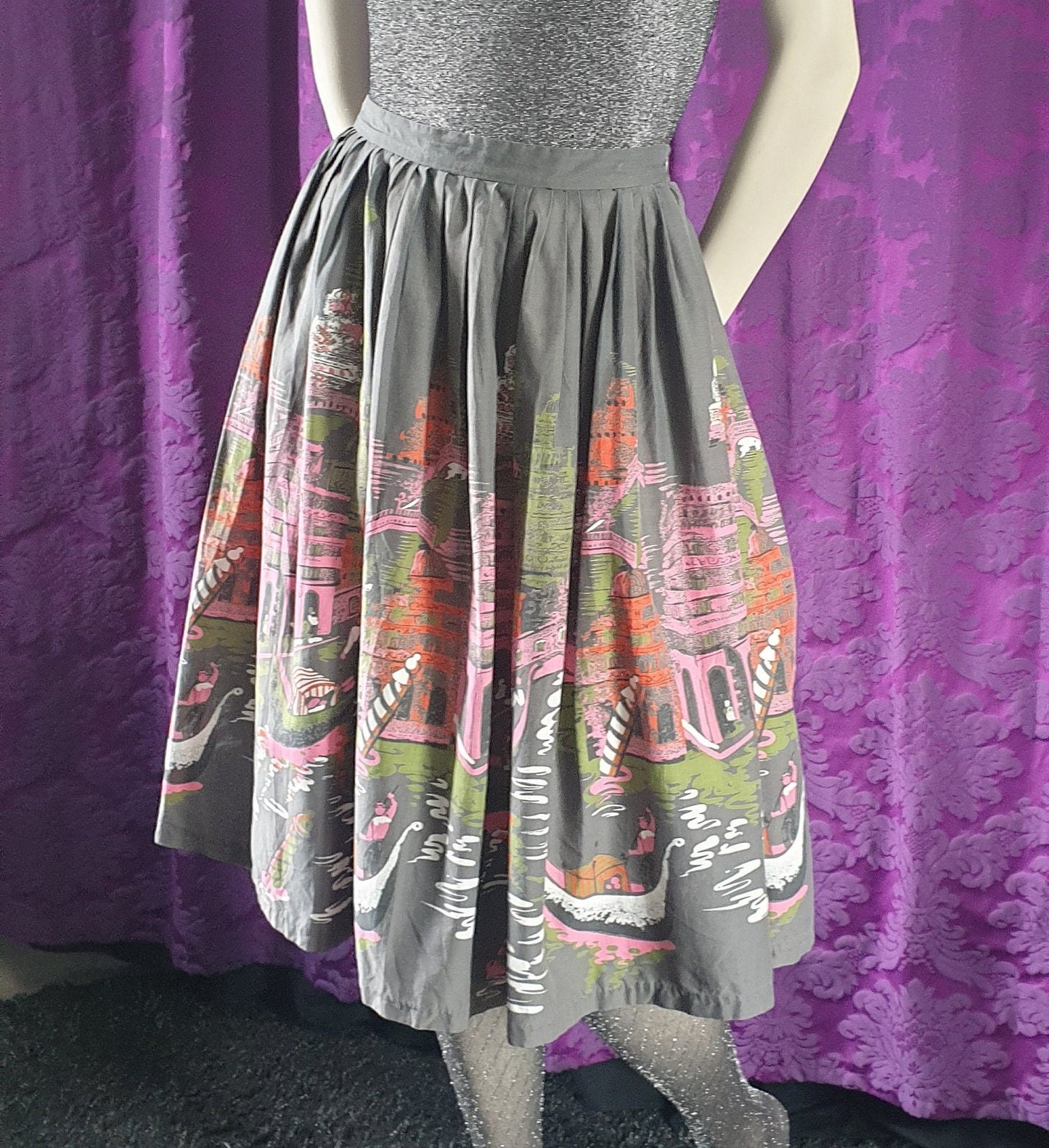 Vintage 1950s Venice Novelty Print Skirt