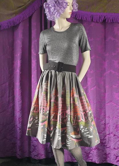Vintage 1950s Venice Novelty Print Skirt