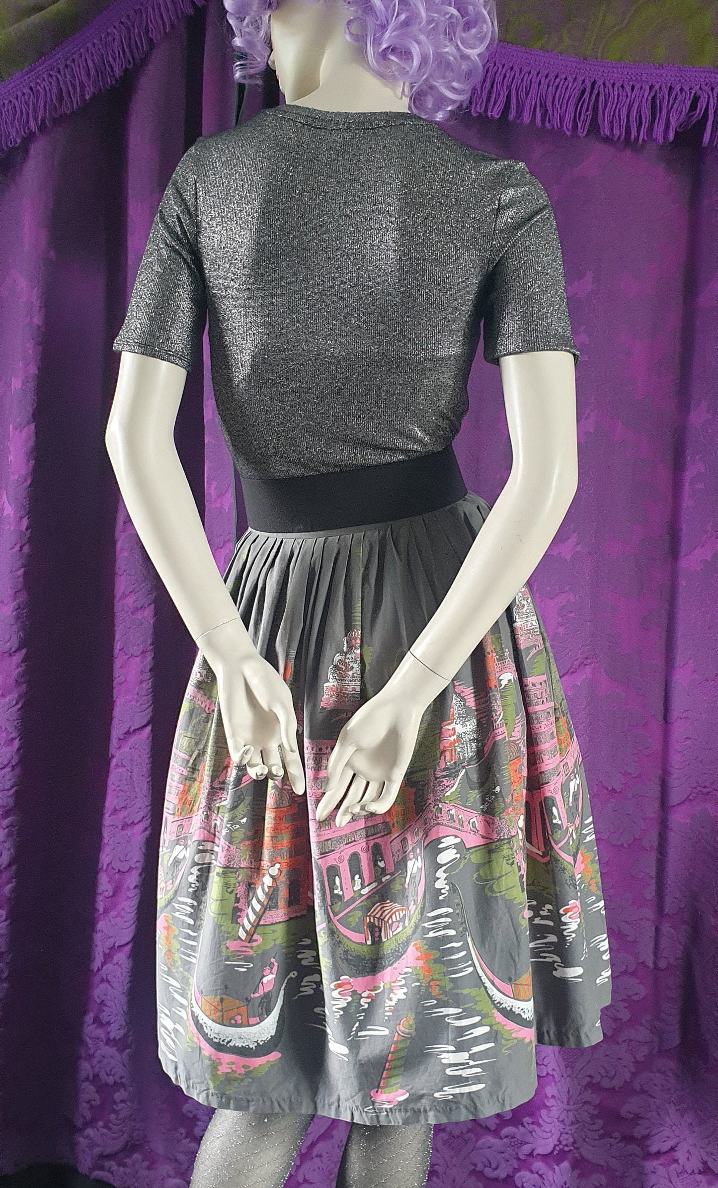 Vintage 1950s Venice Novelty Print Skirt