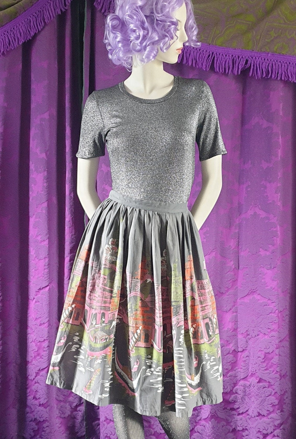 Vintage 1950s Venice Novelty Print Skirt
