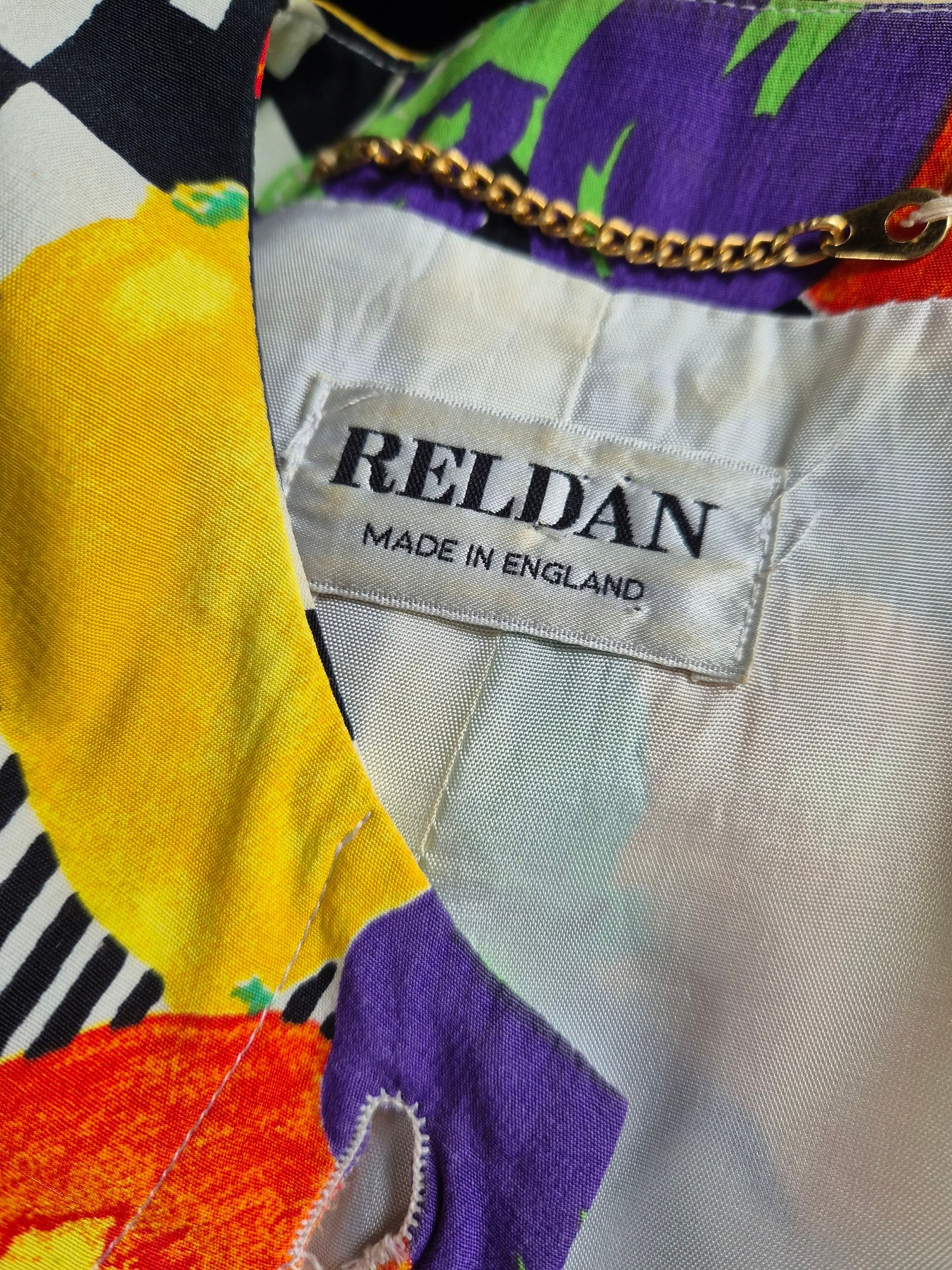 Vintage 1990s Bright Fruit & Op Art Print Jacket by Reldan