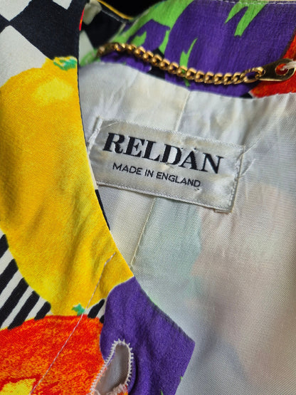Vintage 1990s Bright Fruit & Op Art Print Jacket by Reldan