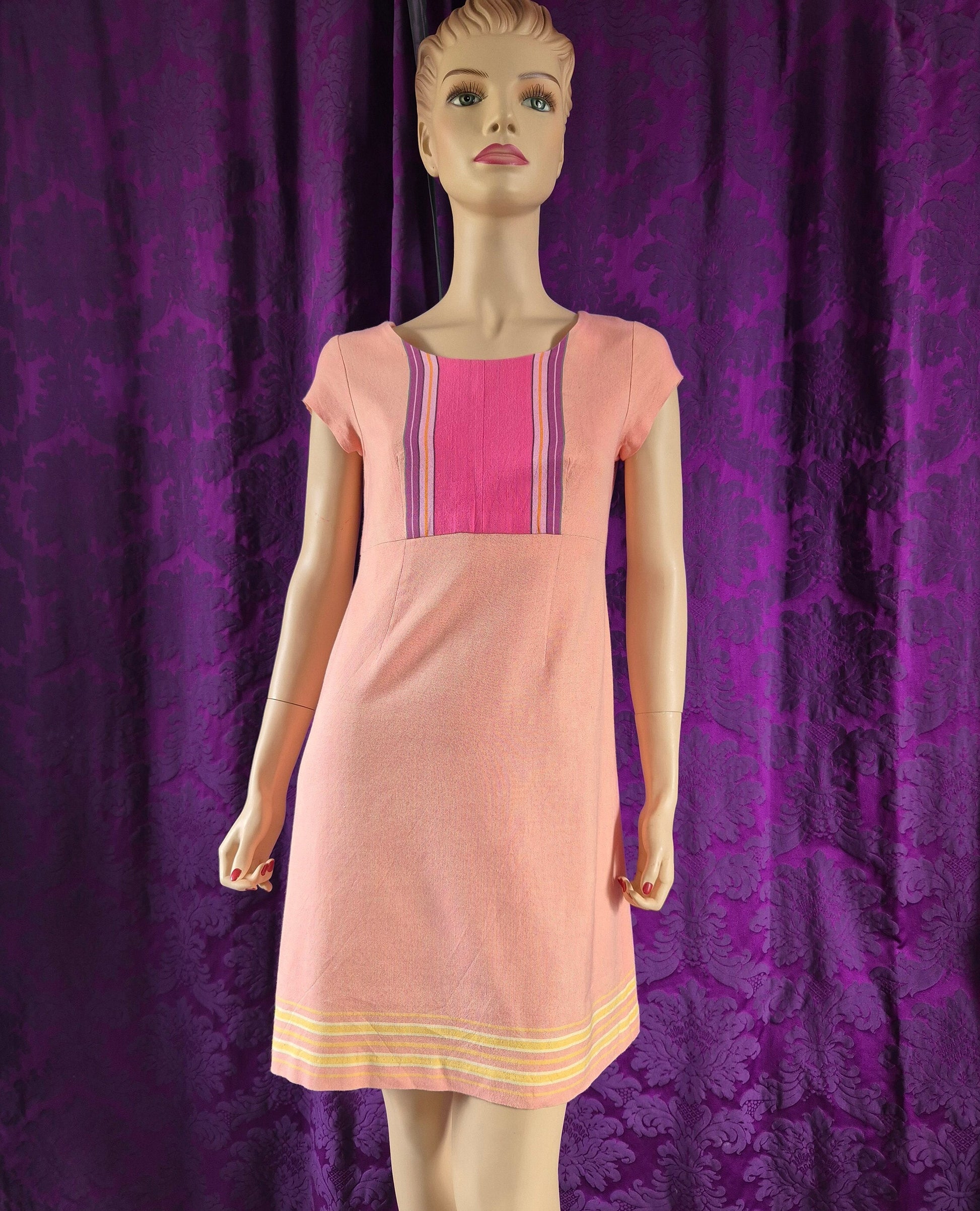 Vintage Mod Peach Sherbert Chambray Minidress