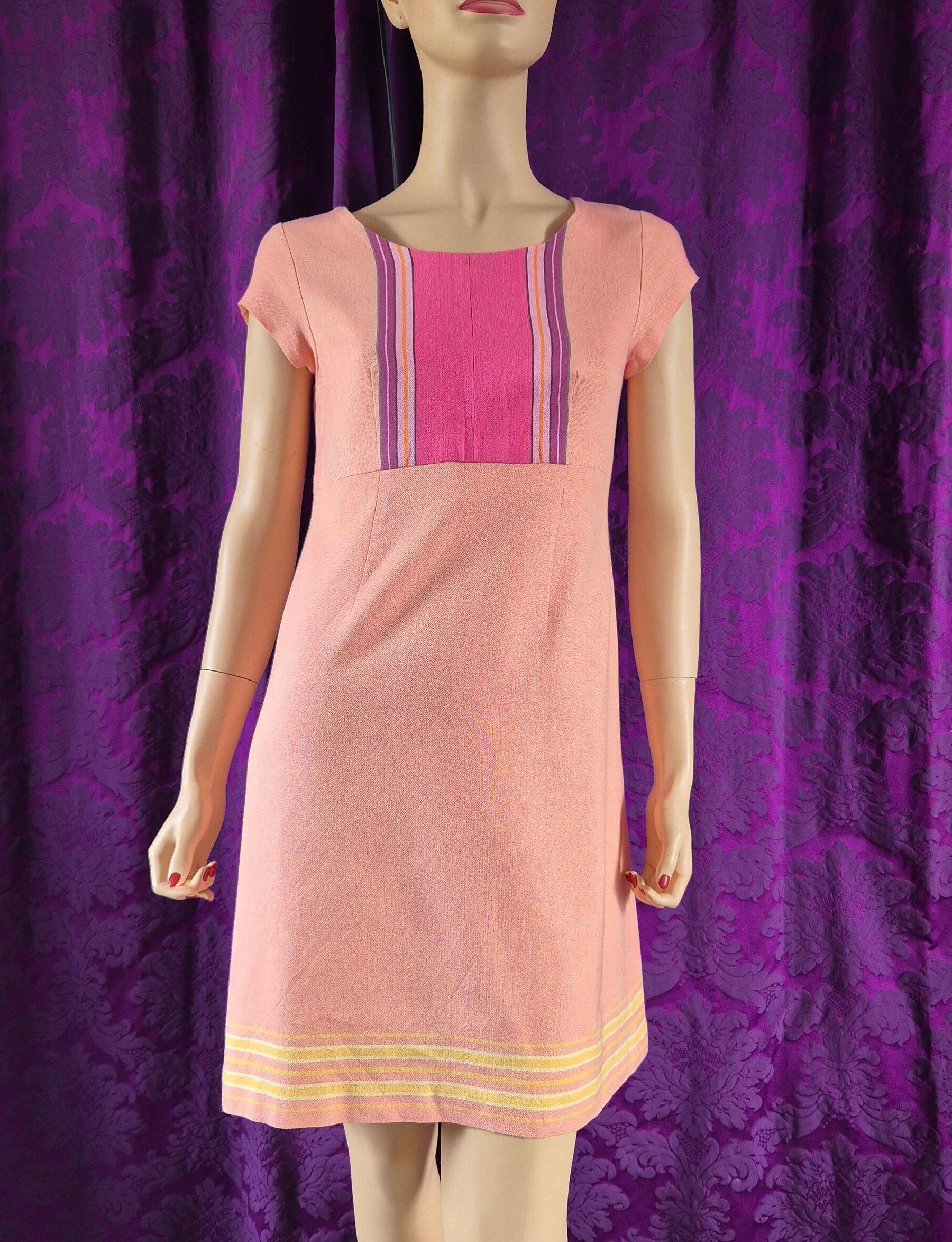 Vintage Mod Peach Sherbert Chambray Minidress