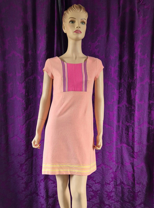 Vintage Mod Peach Sherbert Chambray Minidress