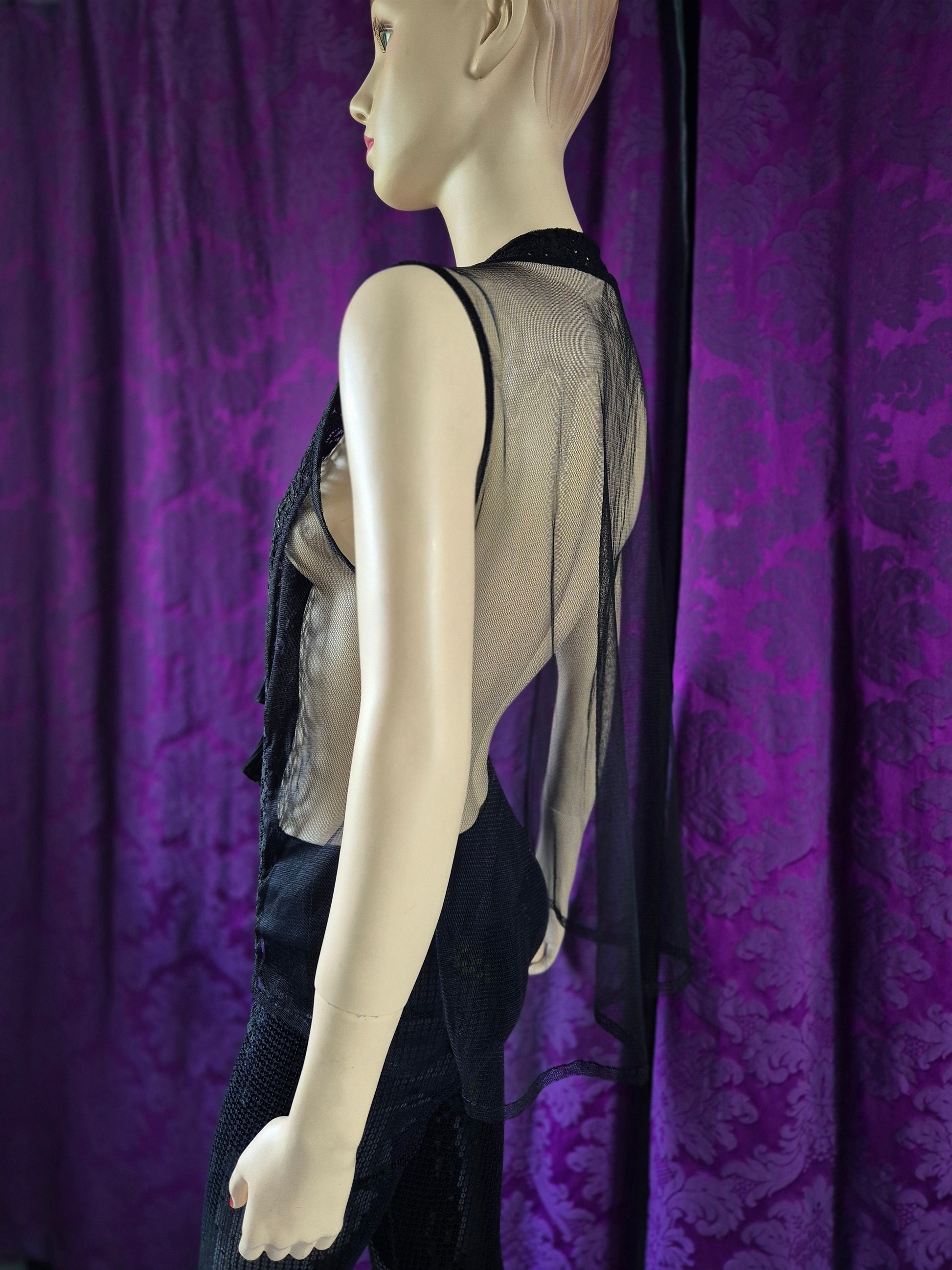 Vintage Chiffon and Lace Pleated Bow Lingerie Top