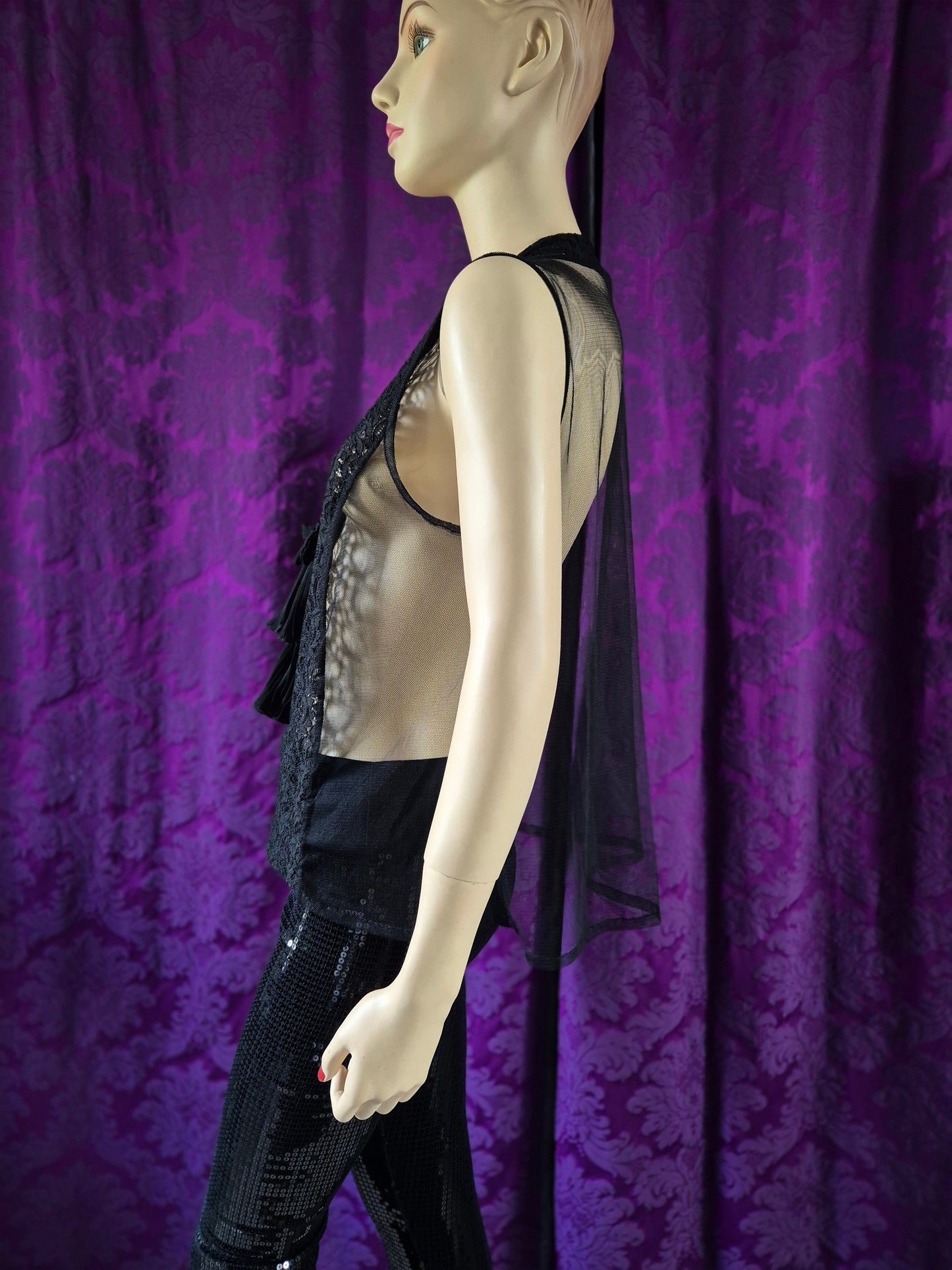 Vintage Chiffon and Lace Pleated Bow Lingerie Top
