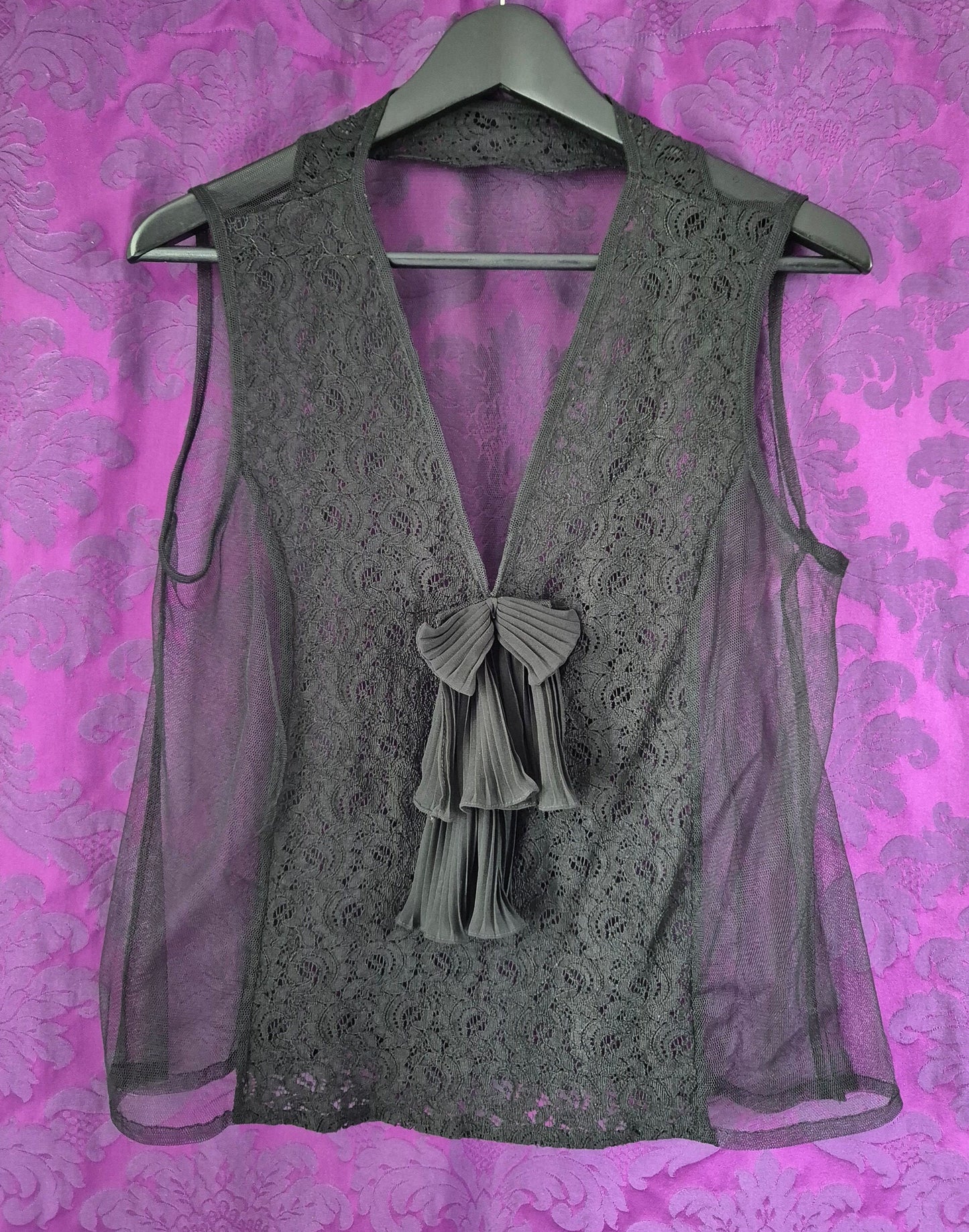Vintage Chiffon and Lace Pleated Bow Lingerie Top