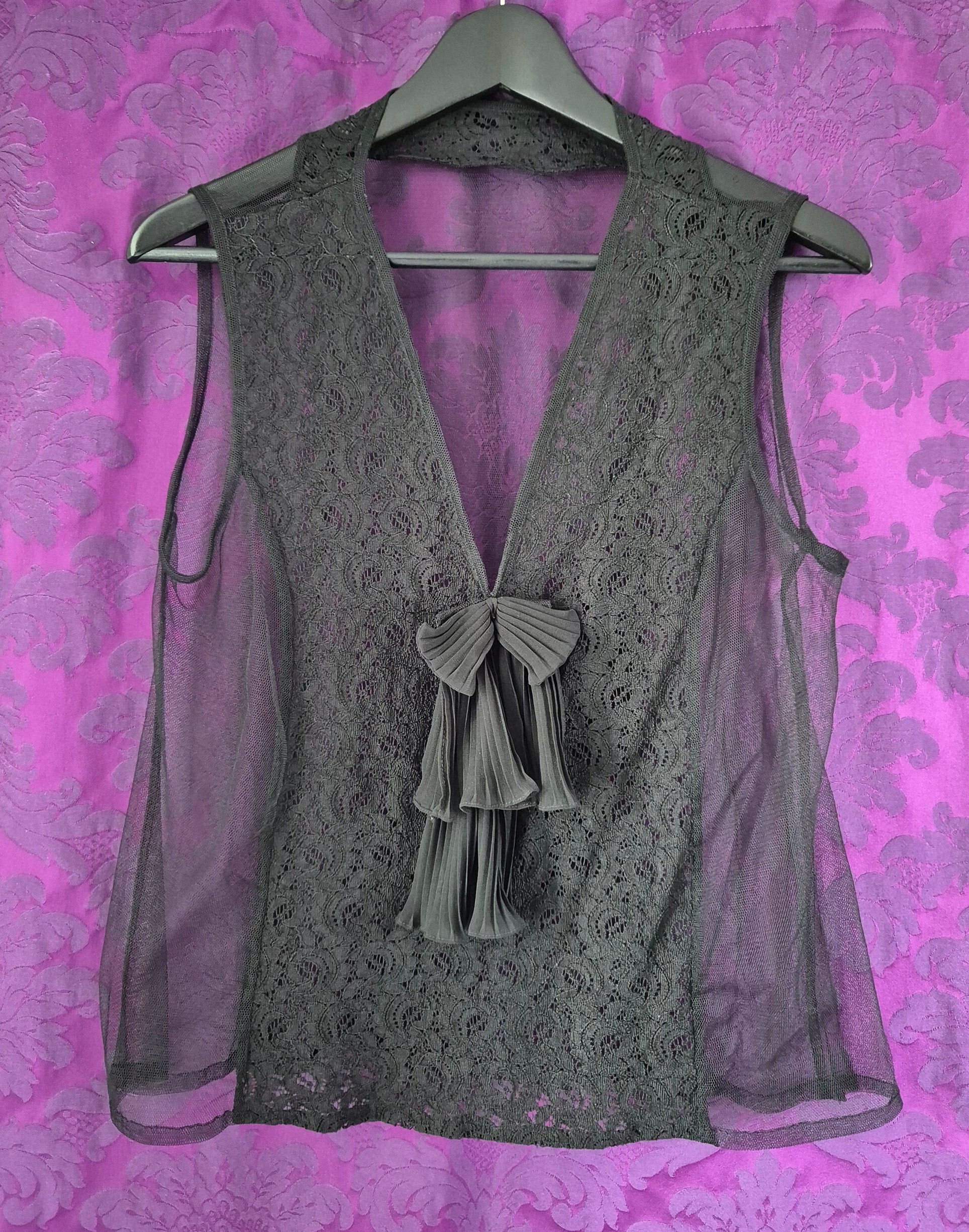 Vintage Chiffon and Lace Pleated Bow Lingerie Top