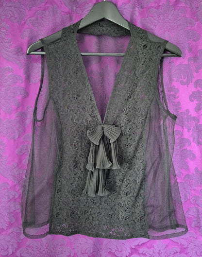 Vintage Chiffon and Lace Pleated Bow Lingerie Top