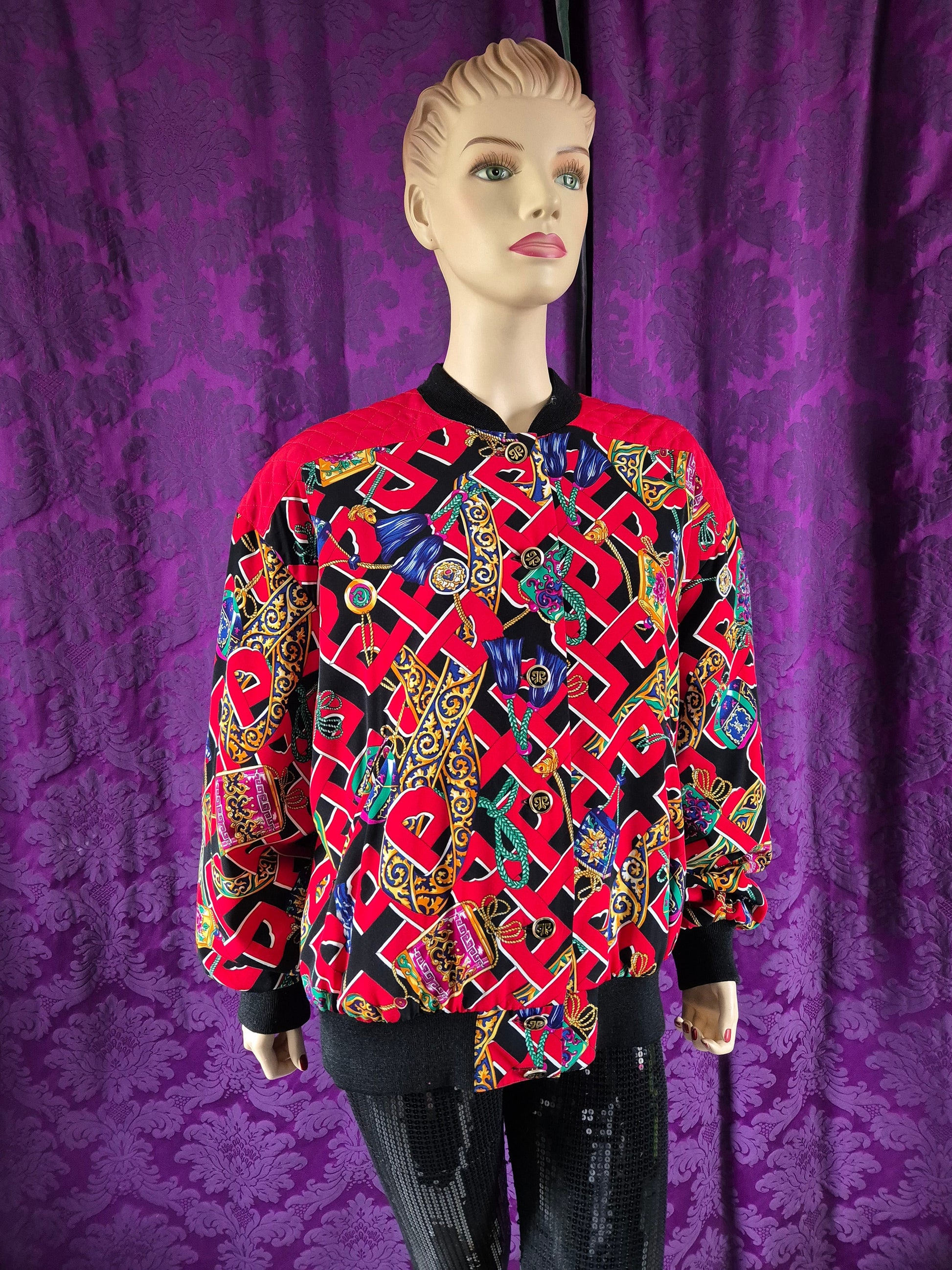 Vintage Crazy Baroque Print Bomber Jacket - Abfab Style