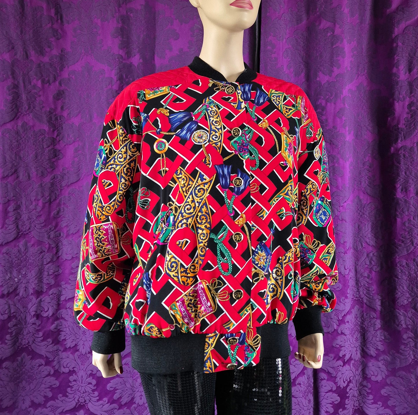 Vintage Crazy Baroque Print Bomber Jacket - Abfab Style