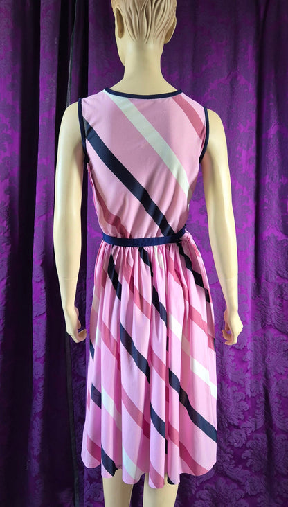 Vintage 70s Candy Pink Diagonal Stripe Sundress