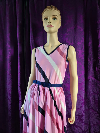 Vintage 70s Candy Pink Diagonal Stripe Sundress