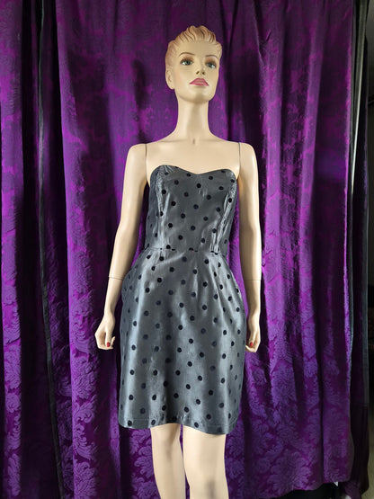 Vintage 1980s Silver Taffeta Strapless Spotted Minidress