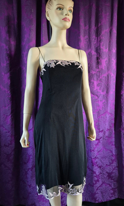 Maria Grachvogel Vintage Y2K Mesh Net Embroidered Little Black Dress