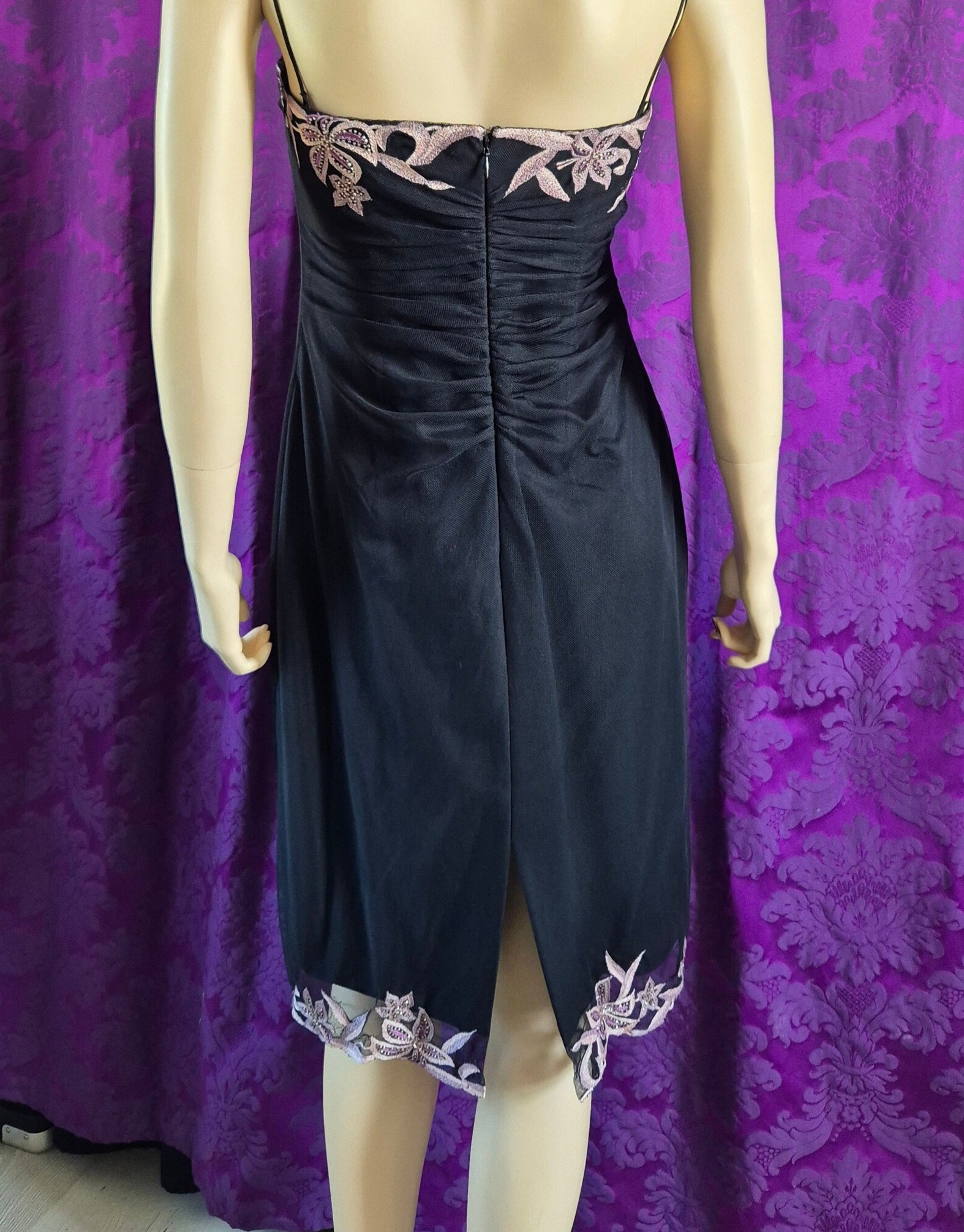 Maria Grachvogel Vintage Y2K Mesh Net Embroidered Little Black Dress