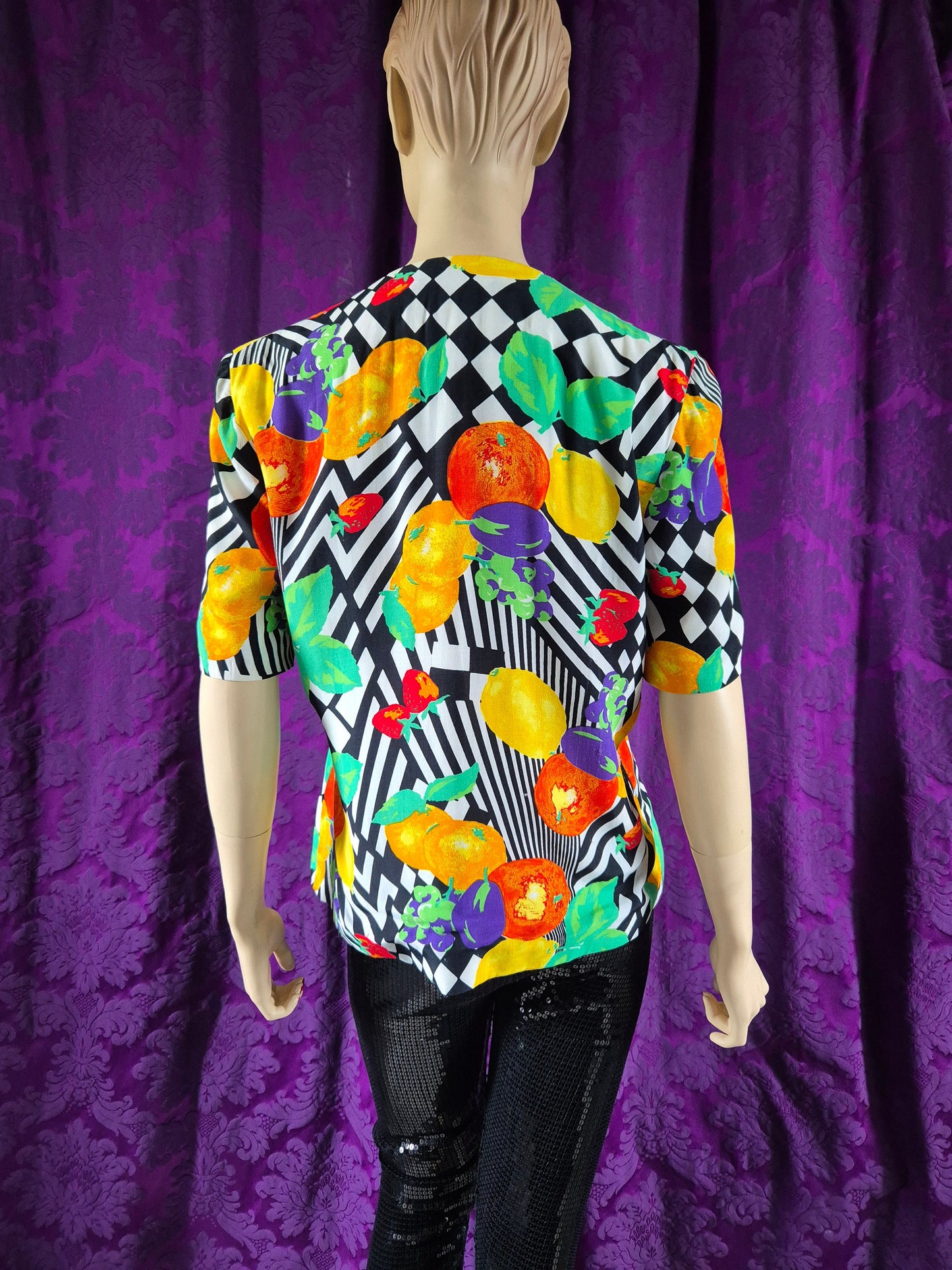 Vintage 1990s Bright Fruit & Op Art Print Jacket by Reldan
