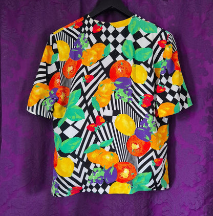 Vintage 1990s Bright Fruit & Op Art Print Jacket by Reldan