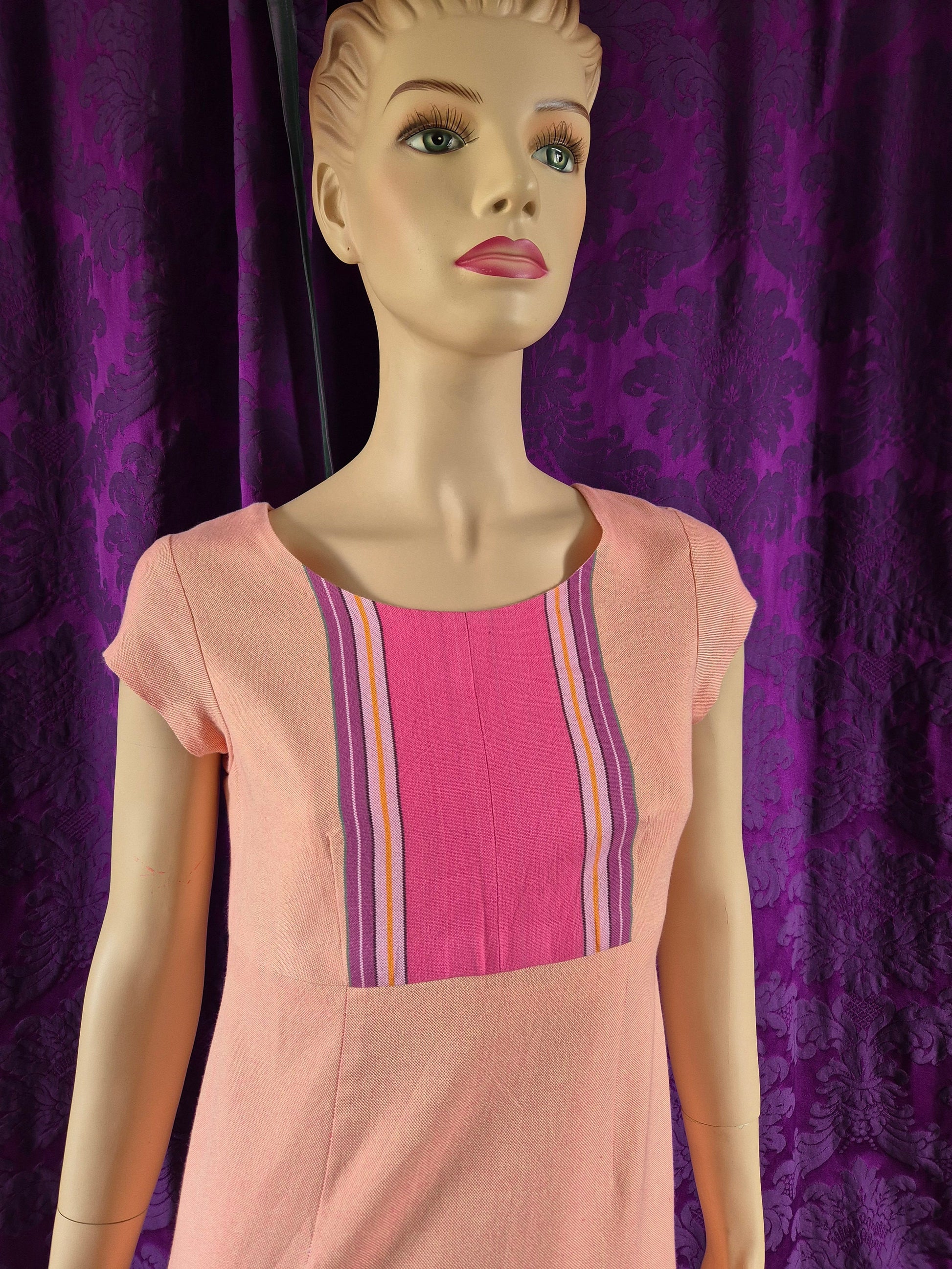 Vintage Mod Peach Sherbert Chambray Minidress