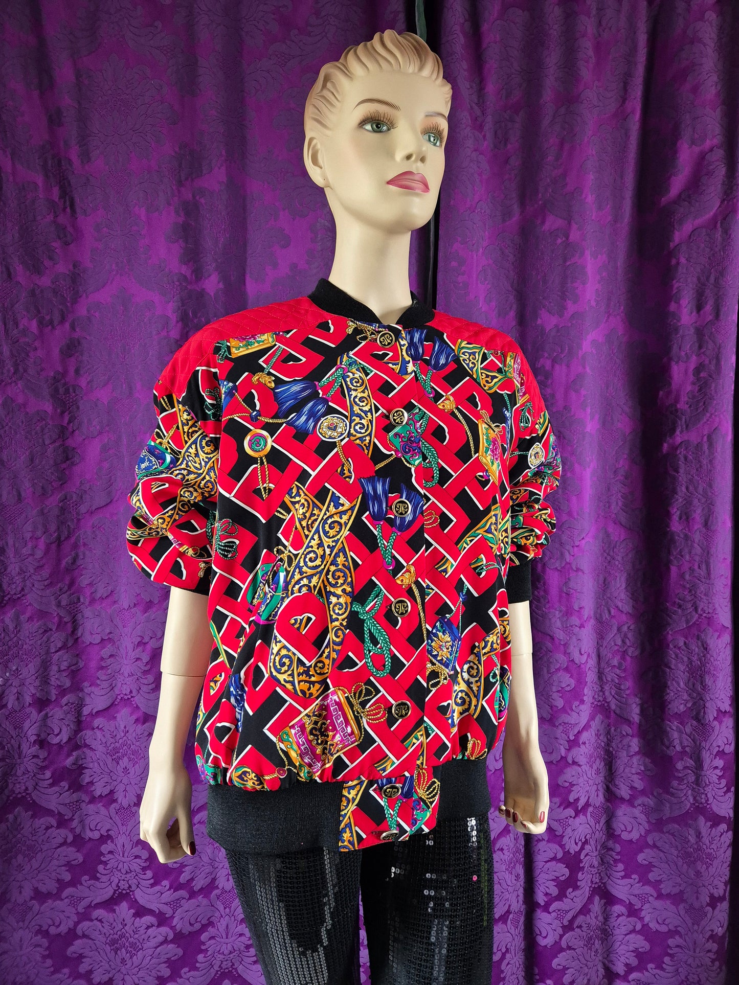 Vintage Crazy Baroque Print Bomber Jacket - Abfab Style