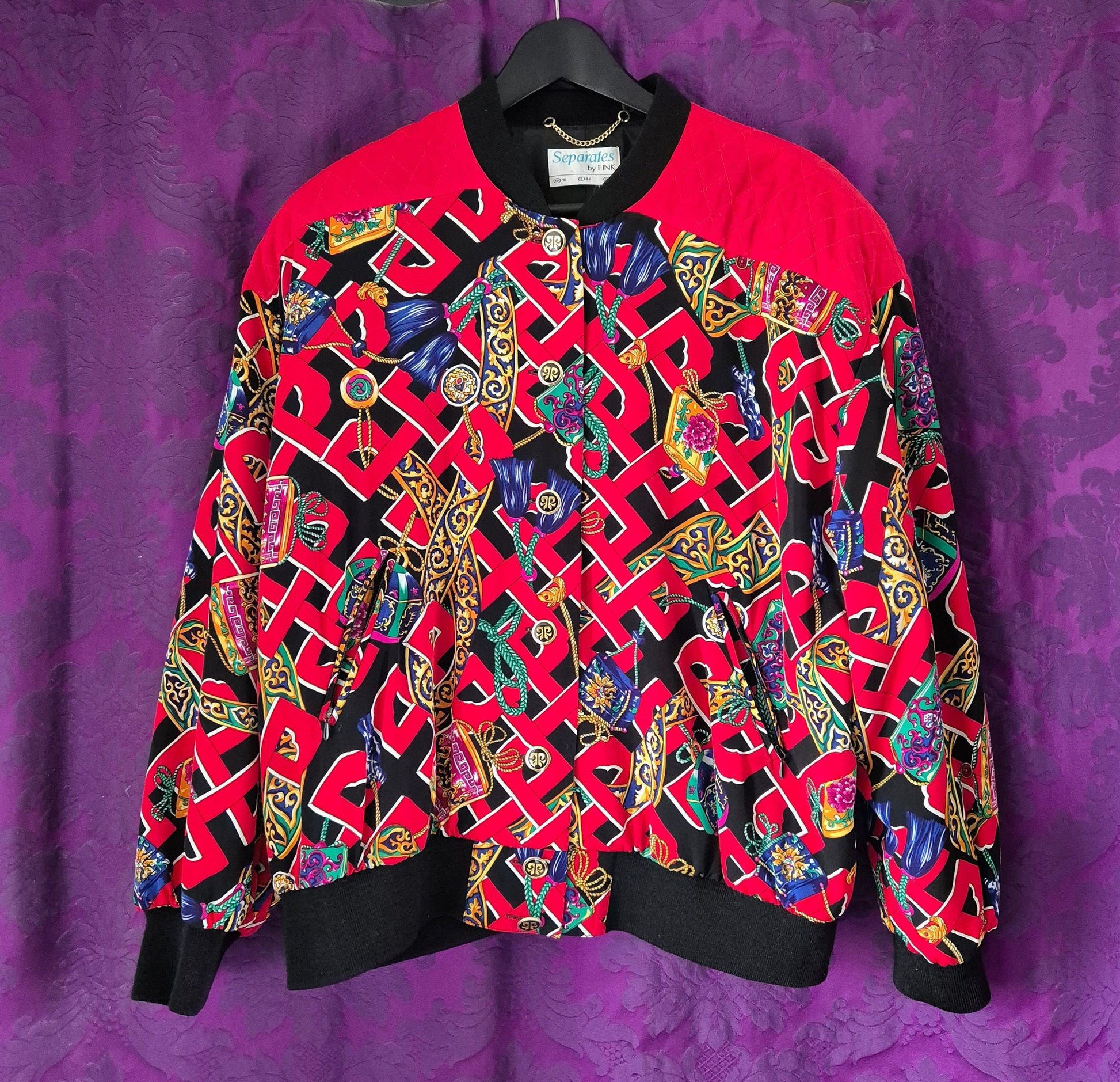Vintage Crazy Baroque Print Bomber Jacket - Abfab Style