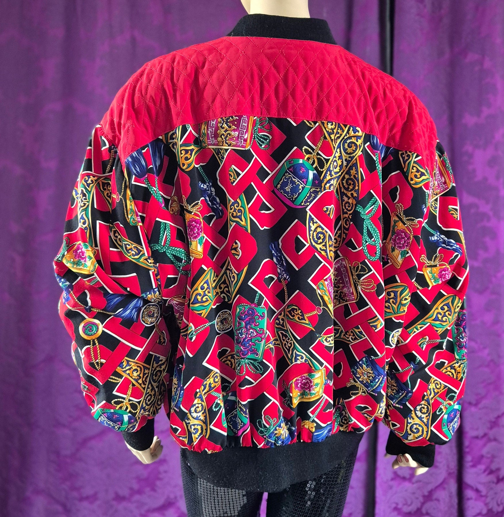 Vintage Crazy Baroque Print Bomber Jacket - Abfab Style