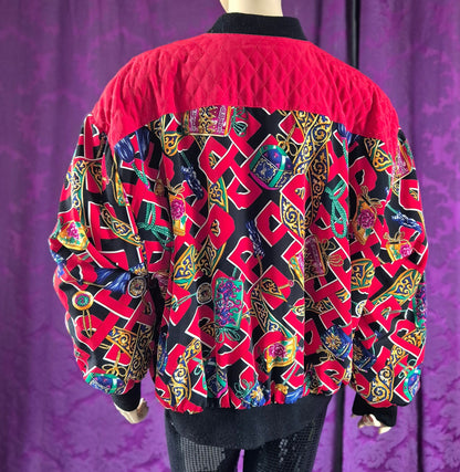 Vintage Crazy Baroque Print Bomber Jacket - Abfab Style
