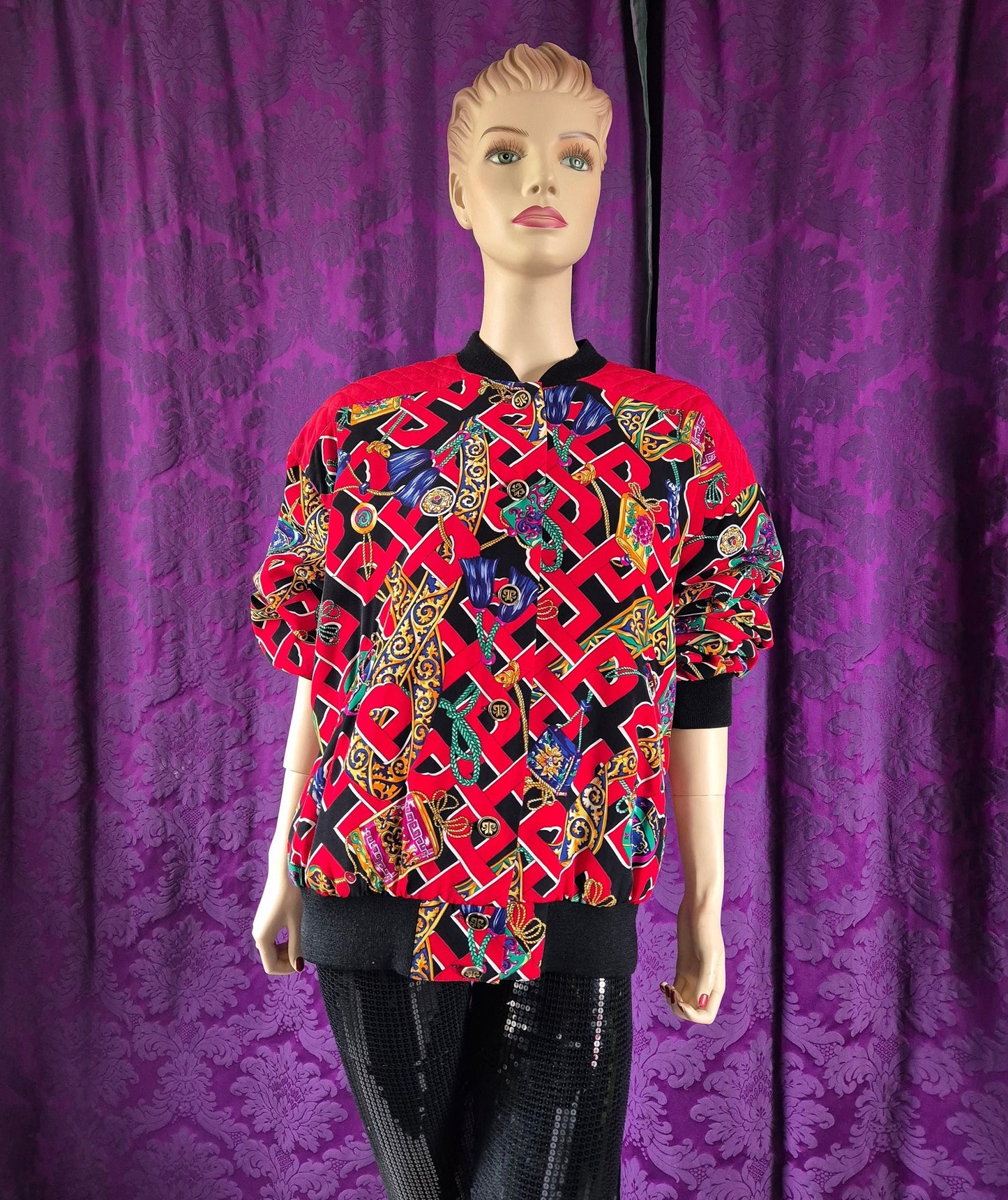 Vintage Crazy Baroque Print Bomber Jacket - Abfab Style