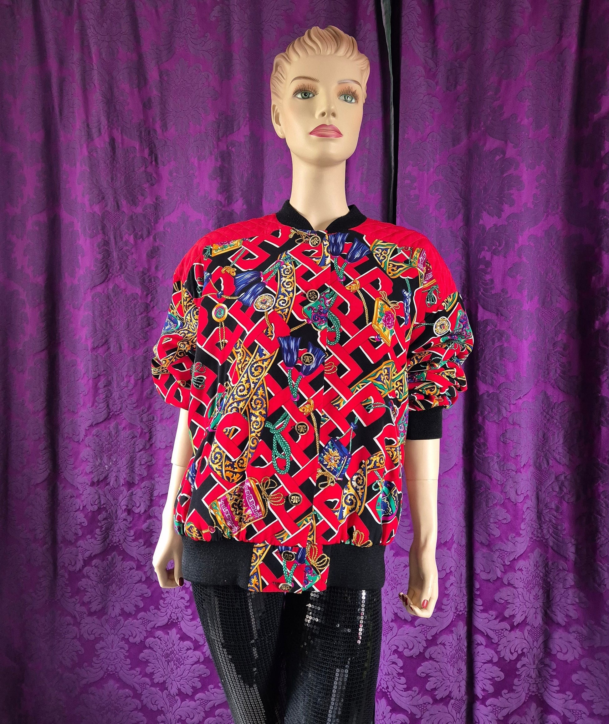 Vintage Crazy Baroque Print Bomber Jacket - Abfab Style