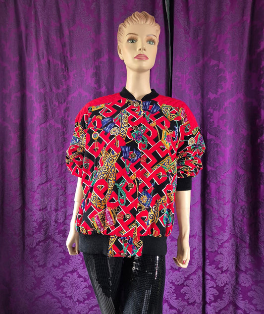 Vintage Crazy Baroque Print Bomber Jacket - Abfab Style