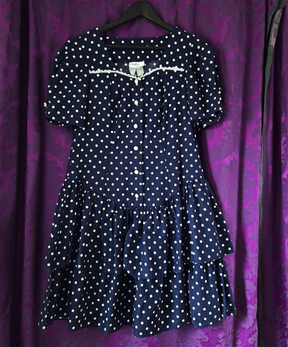 Vintage 1990s Navy Spotted Ra-Ra Nautical Dress