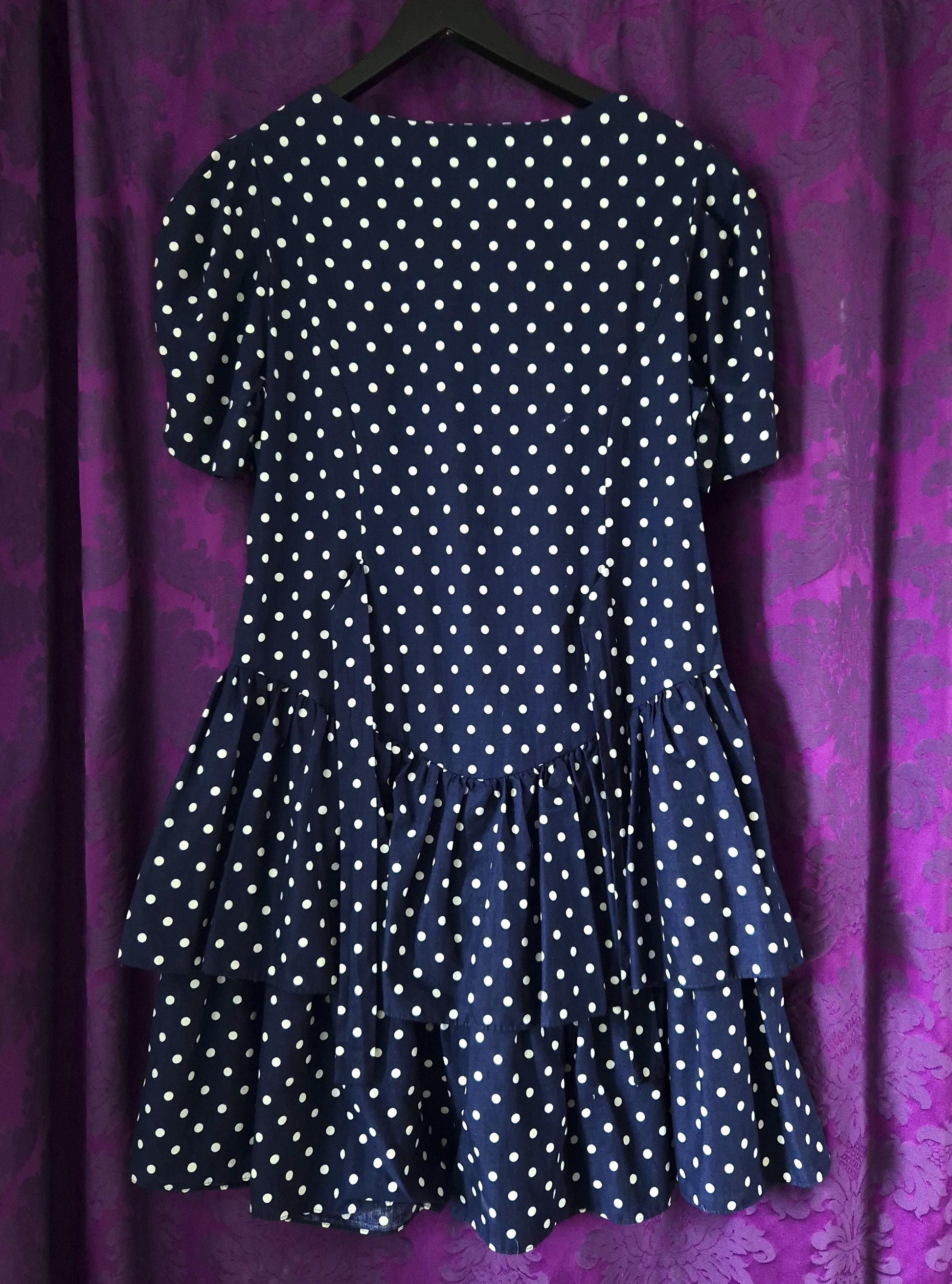 Vintage 1990s Navy Spotted Ra-Ra Nautical Dress
