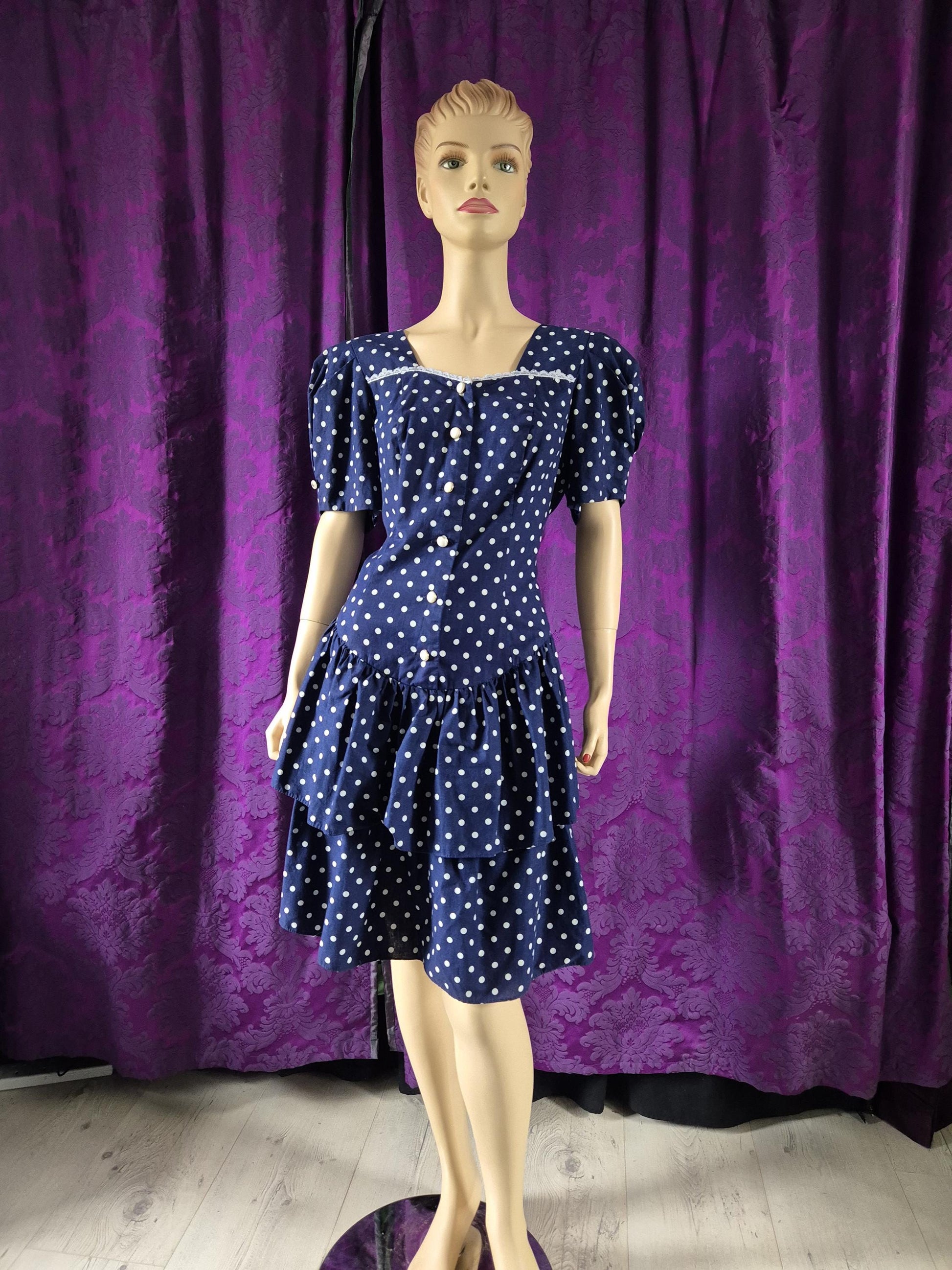 Vintage 1990s Navy Spotted Ra-Ra Nautical Dress