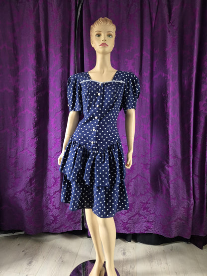 Vintage 1990s Navy Spotted Ra-Ra Nautical Dress
